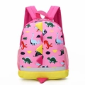 Pink cartoon dinosaur toddler backpack with 3D fins and reflective safety strip - Pink