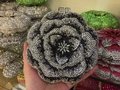 Gros plan d'une pochette camélia 3D ornée de strass étincelants noirs et blancs - Noir