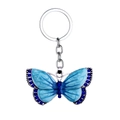 Blue butterfly keychain with marble pattern enamel and rhinestones on silver metal - Blue