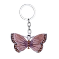 Pink enamel butterfly keychain with brown rhinestones and silver metal ring - Coffee
