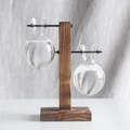 Detail of wooden stand with two transparent glass bulbs for hydroponic plants - Vintage B Style (Double Bottles)