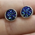 8mm stainless steel stud earring featuring blue and purple gradient druzy stone - Gradient Colors (19)