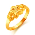 Adjustable gold flower starburst ring made of copper alloy with polished finish - Star Blossom Style (J2287)