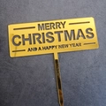 Golden mirror acrylic Merry Christmas and Happy New Year rectangular cake topper - Gold