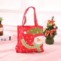 Red felt Christmas candy bag with snowman embroidery and snowflake patterns on pink satin - Snowman Square Bag / Red