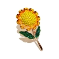 Fashionable sunflower brooch with yellow crystals and green leaves on gold plating - Sunflower Style (xz4909)