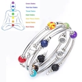 Bracciale multistrato 7 Chakra con pietre laviche e ciondoli Om in argento - 7 Pietre Chakra