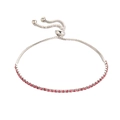 Minimalistische verstelbare zilveren kettingarmband met sprankelende rode strass-stenen - Roze