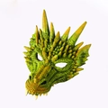 Détail du masque de dragon en mousse PU avec écailles jaune-vert et cornes pointues - Masque de Dragon Vert (HN16039D) / Jaune-vert