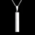 Close-up of a polished rectangular stainless steel pillar pendant on a fine cross chain - Silver