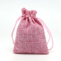 Pink cotton linen small drawstring jewelry pouch for storage with woven texture - 7*9cm / Pink