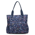Large dark blue nylon tote bag with colorful celestial star pattern and multi-pockets - Planet Print