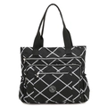 Black and white checkered nylon tote bag with front zipper pocket and side pockets - Large Grid