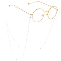 Detailed view of gold round glasses with silver beaded anti-slip chain on white background - Bright Silver