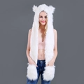 Cute white plush animal hood scarf and gloves set for women in a fluffy faux fur finish - White Fox Faux Fur