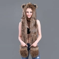 Brown faux fur 3-in-1 hat scarf and gloves combo with cute animal bear ears for women - Straw Yellow Fox Faux Fur