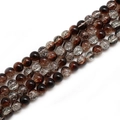 Strand of deep amber crackle glass beads with unique internal ice texture for DIY jewelry - Coffee