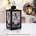 Square snowman lantern with black frame and warm light effect, 21cm height - Medium-Large Square Snowman Lantern