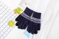 Détail de gants tricotés bleu marine avec motifs blancs et bouts compatibles avec écrans - Bleu Marine