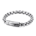 Men's titanium steel striped link bracelet with cylindrical push-button clasp closure - Steel Color (KB98789-K)