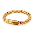 Golden titanium steel biker chain bracelet with textured round links and buckle - Gold Color (KB98786-K)