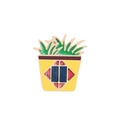 Potted plant enamel pin with green leaves and geometric yellow pot design - Geometric Pot Plant (Potted 4)