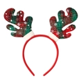 Serre-tête de Noël avec bois de renne à carreaux rouges et verts et motifs de neige - Serre-tête Vert + Cornes Écossaises Rouges