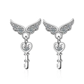 Elegantes pendientes de plata con alas de ángel y llave de corazón con circonitas - Plateado