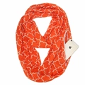 Orange infinity scarf with geometric patterns featuring a hidden functional zipper pocket - Clover Pattern Orange