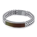 Pulsera para hombre de acero al titanio con placa dorada e inserto de cuero verde - Pulsera Trenzada de Acero (KB100876-K) / Color Acero (KB100876-K)