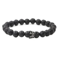 Macro detail of black lava stone beads and a grey crown charm with inlaid zircons - Lava Stone Crown Black