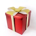 Large red Christmas gift box with decorative gold glitter bow on top and matte finish - 10cm/Red