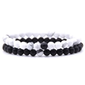 Matching distance bracelets in matte black and white marble beads for couples - White Turquoise