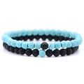 Distance bracelet set with 6mm turquoise style beads and black matte beads for couples - Turquoise