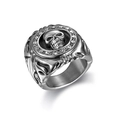Edelstahl-Totenkopfring im Punk-Stil mit weißen Strasssteinen und silbernem Vintage-Finish - US 7 / Stahlfarbe