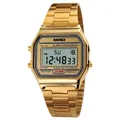 Detail of vintage gold stainless steel watch band and digital LCD display screen - Gold