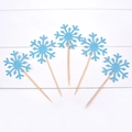 Adornos de pastel de copo de nieve azul brillante con palitos de madera navideños - 10 brochas / Azul Lago