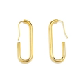 Minimalist gold plated oval brass drop earrings with high polish finish for women - Gold