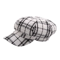 Cappello newsboy retrò in tweed a quadri bianchi e neri con corona strutturata - Regolabile (56-60cm) / Griglia Bianca
