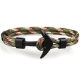 Handmade nautical anchor bracelet with camo green red and white braided paracord rope - Camo Green