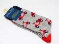 Grey cotton crew socks for men with red motorcycle pattern and branded packaging - Motorcycle