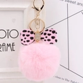 Pink faux fur pompom keychain with leopard print bow and sparkling rhinestone detail - Light Pink