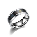 Detailed view of a silver stainless steel ring with a digital temperature sensing display - Size 6 / Silver