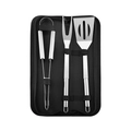 3-piece stainless steel BBQ tool set in a black portable fabric storage bag - Three-Piece Set