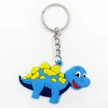 Cute blue PVC dinosaur keychain with yellow spots and silver metal ring for kids gift - Blue Dinosaur