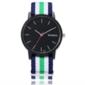 Minimalist black dial quartz watch with colorful striped nylon NATO strap and white markers - Deep Blue White Green Striped (1#)