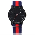 Minimalist black quartz watch with red and blue striped nylon strap and large dial - Red Blue Striped (4#)