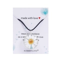 Detailed close-up of a transparent glass pendant featuring a real white daisy flower inside - White