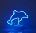 Blue LED neon dolphin lamp with white circular base and toggle switch for desk decor - Dolphin-1 (Blue) With Base