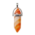 Natural orange banded agate hexagonal point crystal pendant with silver metal clasp - Red Agate